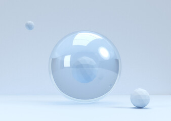blue crystal ball on blue background. 3d rendering
