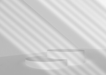 White product background or empty blank space room design and window light minimal shadow display platform stage on interior podium pedestal scene backdrop stand with studio showcase. 3D render