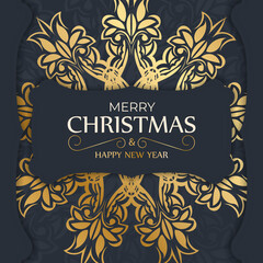 Brochure merry christmas dark blue with vintage gold pattern