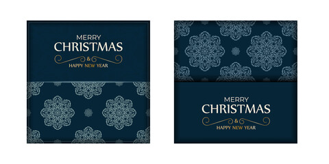 Fototapeta na wymiar Brochure merry christmas dark blue with winter blue pattern