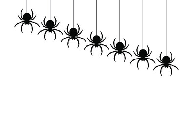 Black spiders hanging on a web.  Vector illustration.