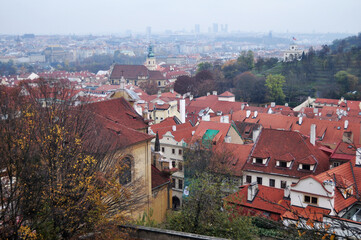 Fototapeta na wymiar View landscape cityscape of Praha old town city and building antique retro vintage classic house home for Czechia people and foreign travelers travel visit from Prague castle in Prague, Czech Republic