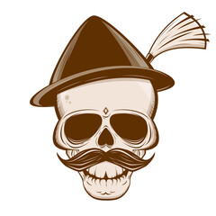 isolated bavarian skull with hat and mustache