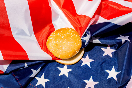 Hamburger bun on american flag