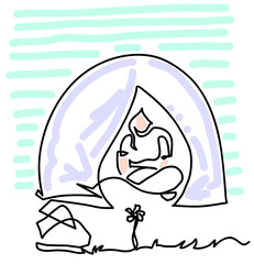 One line drawing of woman hiker sitting in camp tent.
One continuous line drawing of camping concept.
