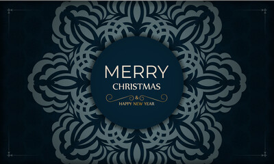Dark blue Happy New Year brochure with vintage blue ornaments