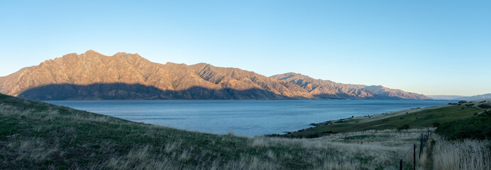 large landscape panorma in new zealand at sunset