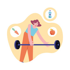 woman lifting weight with healthy icons