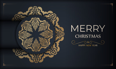 Dark blue happy new year flyer with luxury gold ornaments
