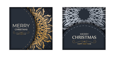 Fototapeta premium Dark blue happy new year flyer with luxury gold pattern
