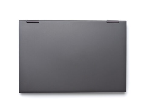 Top view of gray closed laptop