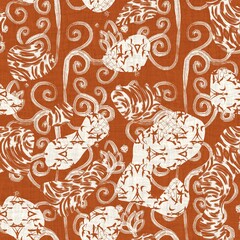 Seamless two tone hand drawn brushed effect pattern swatch. High quality illustration. Collage of minimal drawings arranged in a seamless pattern for print with fabric texture overlay. Rough scribble.