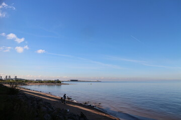 view of the bay on an autumn morning in the city