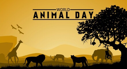World animal day theme silhouette flat illustration. Vector illustration. Suitable for Poster, Banners, campaign and greeting card. 