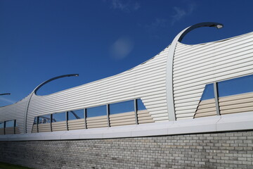 white car overpass in the autumn morning in the city