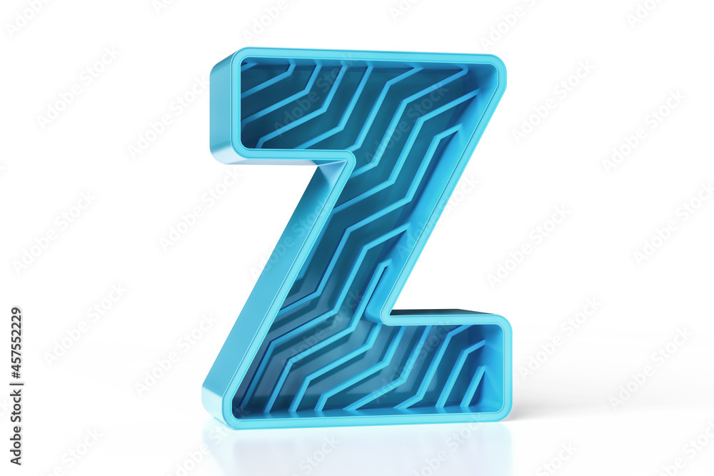 Poster 3d alphabet letter z futuristic style designed with extruded outlines and zigzag lines pattern. mode