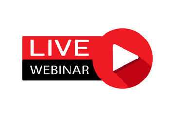 Online webinar, training vector icon, logo concept with play button, ,isolated. Web conference, digital education, video course tutorial sticker. 