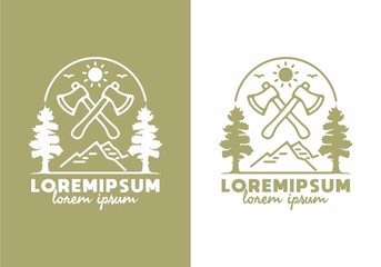 Line art illustration of camping ax