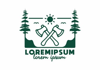 Line art illustration of camping ax