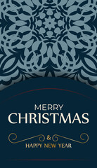 Dark blue merry christmas flyer with luxury blue ornaments
