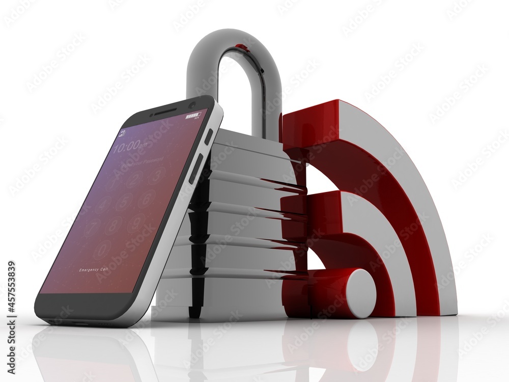 Aufkleber 3d rendering transmitter mobile wifi protect lock