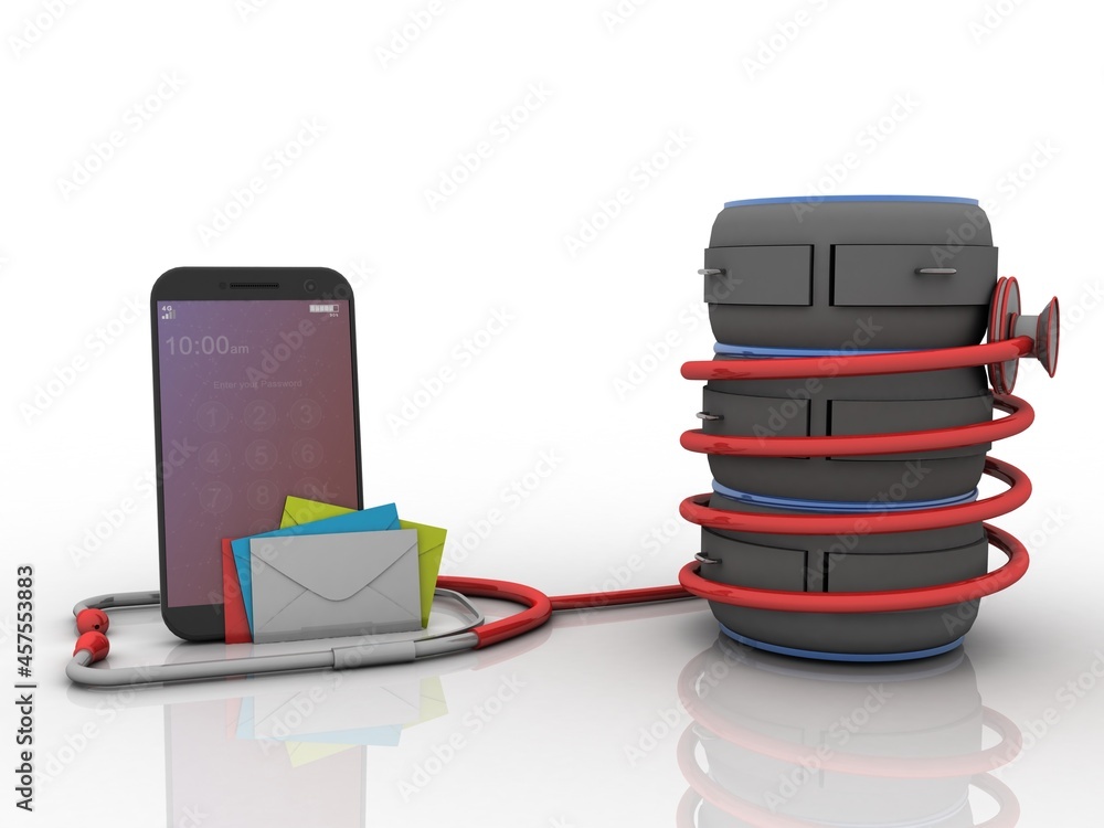 Poster 3d rendering envelope in mobile phone