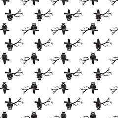 Owl on tree pattern seamless background texture repeat wallpaper geometric vector