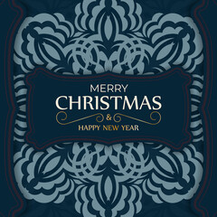 Dark blue merry christmas flyer with vintage blue ornaments