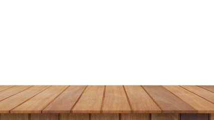 empty wood table top isolated on white background used for display or montage your products