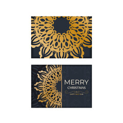 Dark blue merry christmas flyer with vintage gold ornament