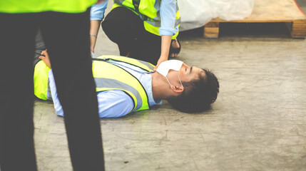 Naklejka premium First Aid and safety first concept. Professional engineering teamwork concept. Asian business man