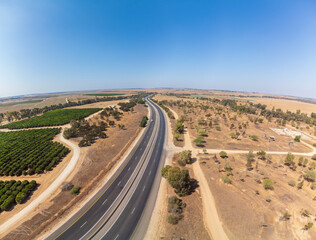 Big panorama from the sky to highway in Southern Israel