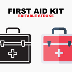 First Aid Kit icon symbol set of outline, solid, flat and filled outline style. Isolated on white background. Editable stroke vector icon.