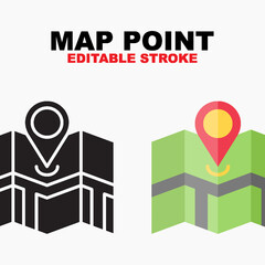 Map Point icon symbol set of outline, solid, flat and filled outline style. Isolated on white background. Editable stroke vector icon.