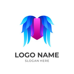 love logo with wing design illustration, colorful style
