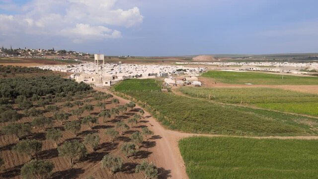 Aleppo, Syria,September 16, 2021, Syrian refugee camps in the town of Deir Ballut on the border with Turkey in northwest Syria.
