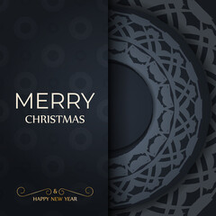 Festive Brochure Merry Christmas in dark blue with vintage blue pattern