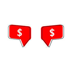 Speech bubble icon set with dollar flat design illustration