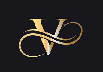 V Letter Initial Luxurious Logo Template. V Logo Golden Concept. V Letter Logo with Golden Luxury Color and Monogram Design.