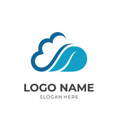 abstract cloud logo design with flat blue color style