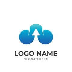 modern cloud logo concept with flat blue color style