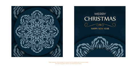 Flyer merry christmas dark blue color with abstract blue ornament