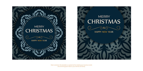 Flyer merry christmas dark blue color with abstract blue ornament