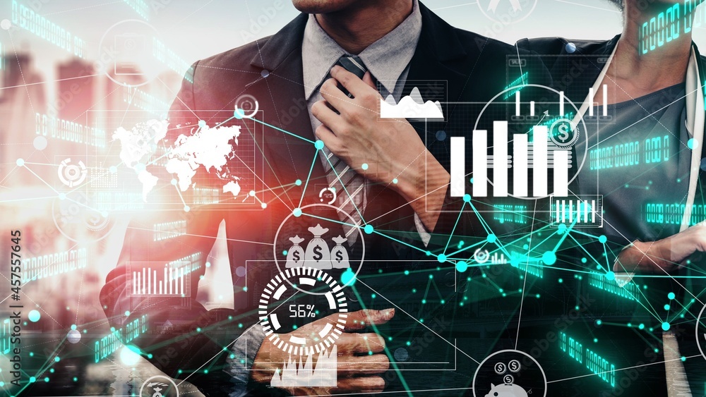 Poster conceptual business dashboard for financial data analysis . 3d render computer graphic .