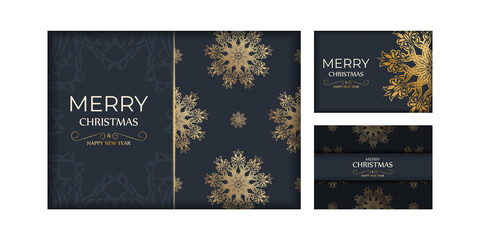 Fototapeta na wymiar Flyer merry christmas dark blue color with abstract gold pattern