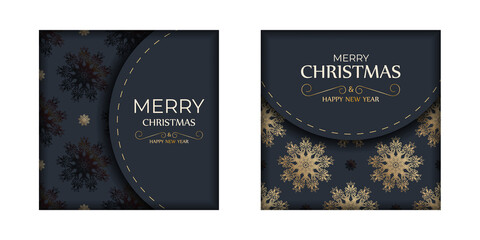 Flyer merry christmas dark blue color with winter gold ornament