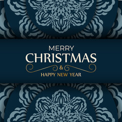 Flyer merry christmas dark blue with winter blue pattern