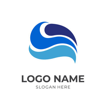 brain logo vector with flat blue color style
