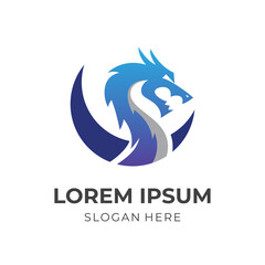 Obraz premium dragon logo concept with flat blue and silver color style