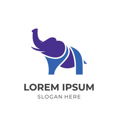 elephant logo vector with flat blue color style